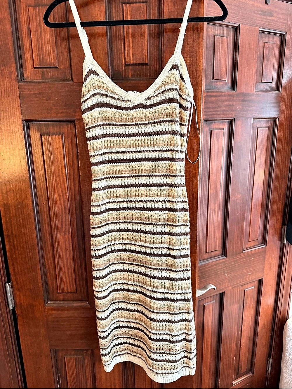 Olive & Oak Striped Crochet Midi Dress Brown & Cream Like New